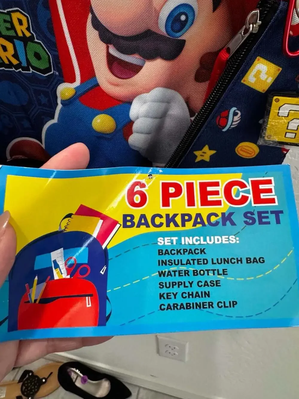 Super Mario 6-Piece Kids Backpack and Lunch Bag Set